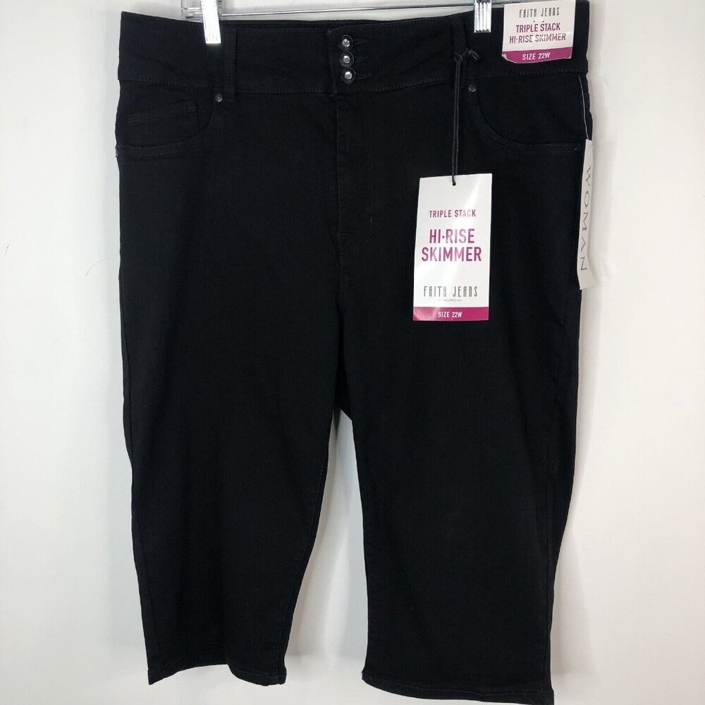 Faith Jeans Womens Hi-Rise Skimmer/Capri Size 22W Black Triple Stack NWT